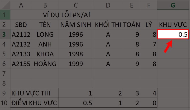 Khắc phục lỗi #N/A!.