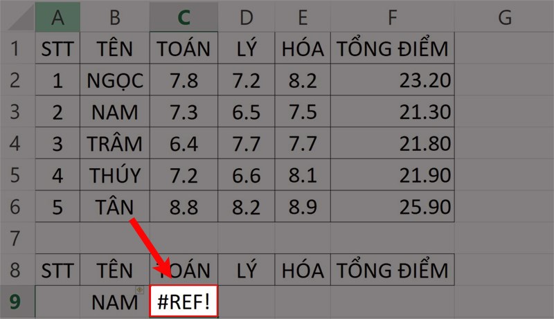 Lỗi #REF! xuất hiện.