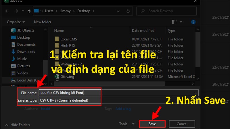 Nhấn Save để lưu file CSV không bị lỗi font