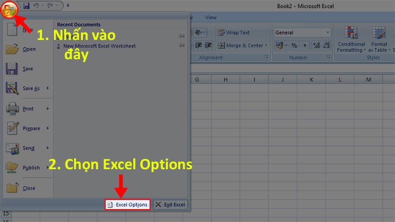 Chọn Excel Options