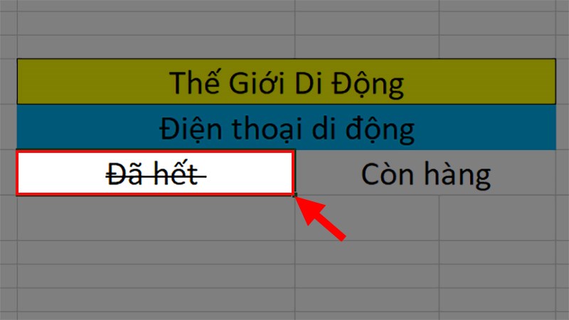 Chữ trong ô Excel đã chọn được gạch ngang