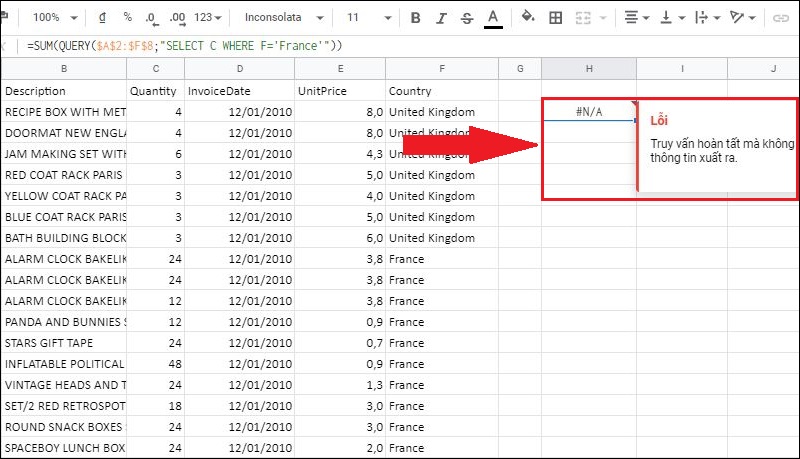 Lỗi #N/A do không tìm thấy dữ liệu