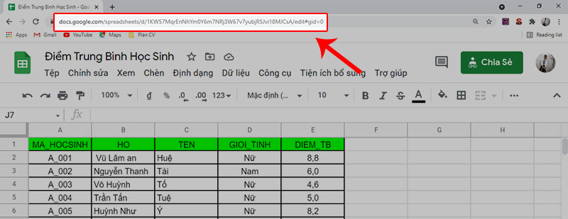 Sao chép liên kết của cả trang tính