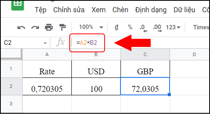 Sử dụng cách nhân để chuyển đổi tiền tệ