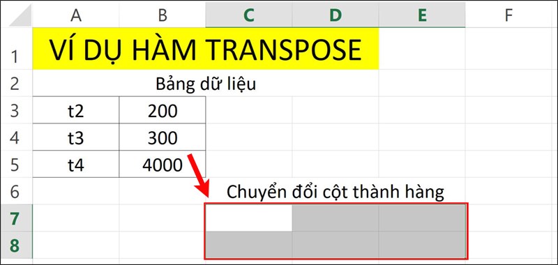 Ví dụ minh họa hàm TRANSPOSE.