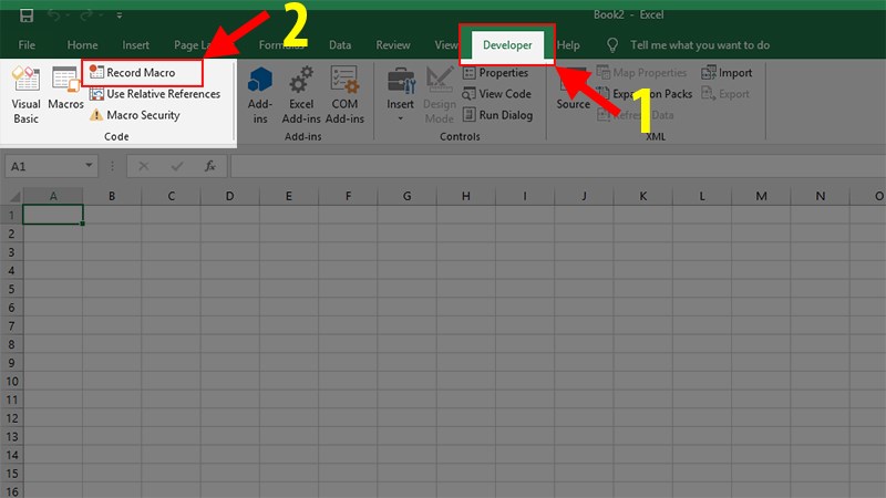 Trong thẻ Developer, nhóm Code, chọn Record Macro